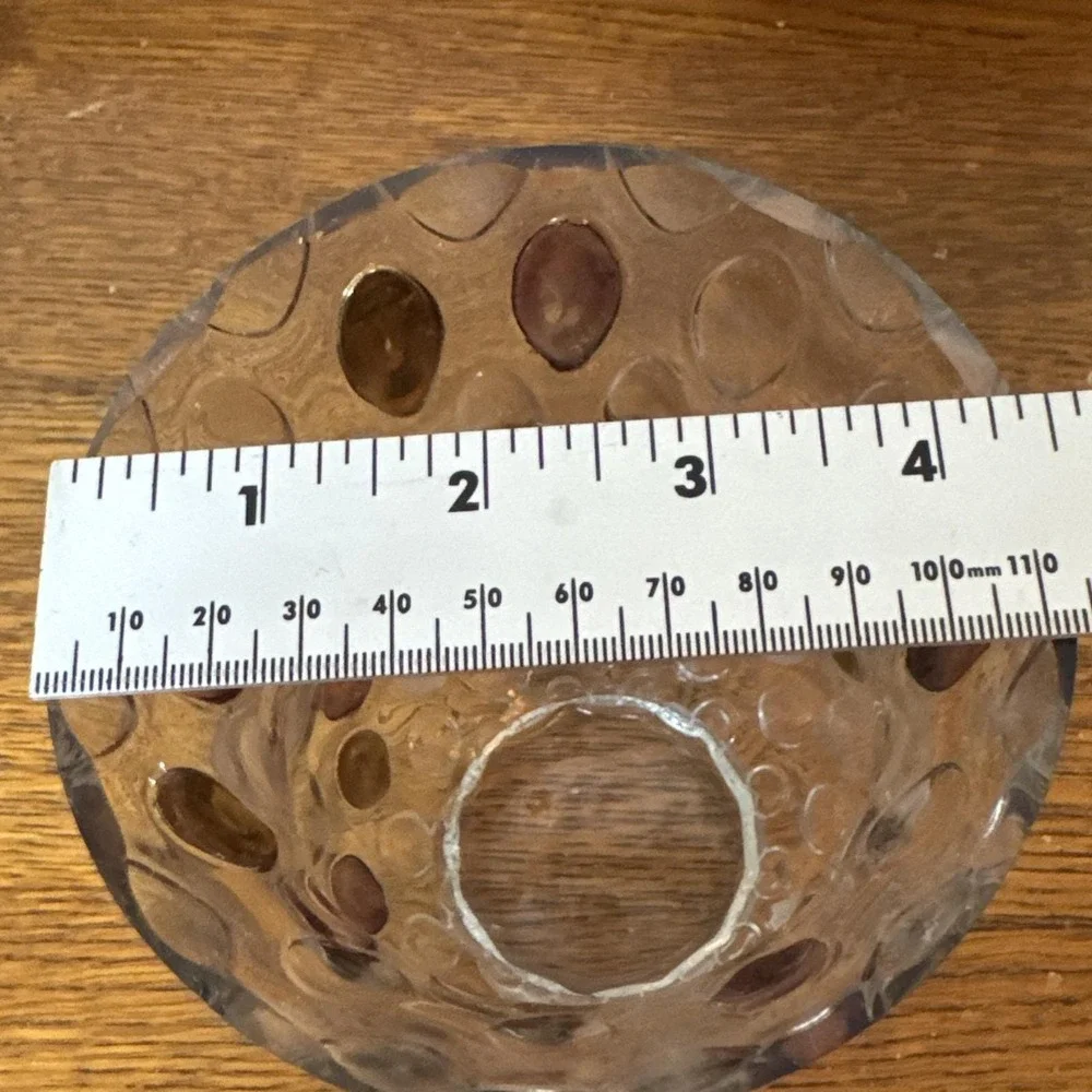 Mid Century Bohemian Art Glass Vase Amber Purple Frosted Coin Dot Thumbprint 8